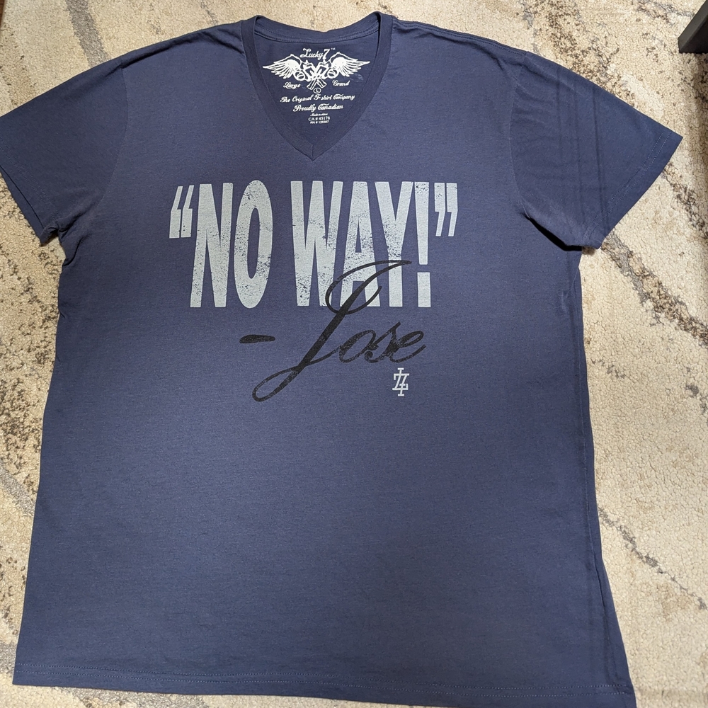 Blue and White Short Sleeve Tee with Signature Graphic